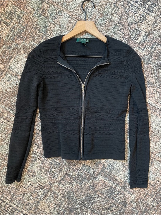 Ralph Lauren Sweaters - Lauren Ralph Lauren Black Ribbed Zip Front Cardigan Sweater Size Small